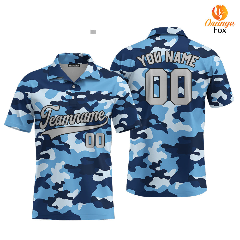 Custom Blue Millitary Camouflage Gray Black Custom Polo Shirt For Men