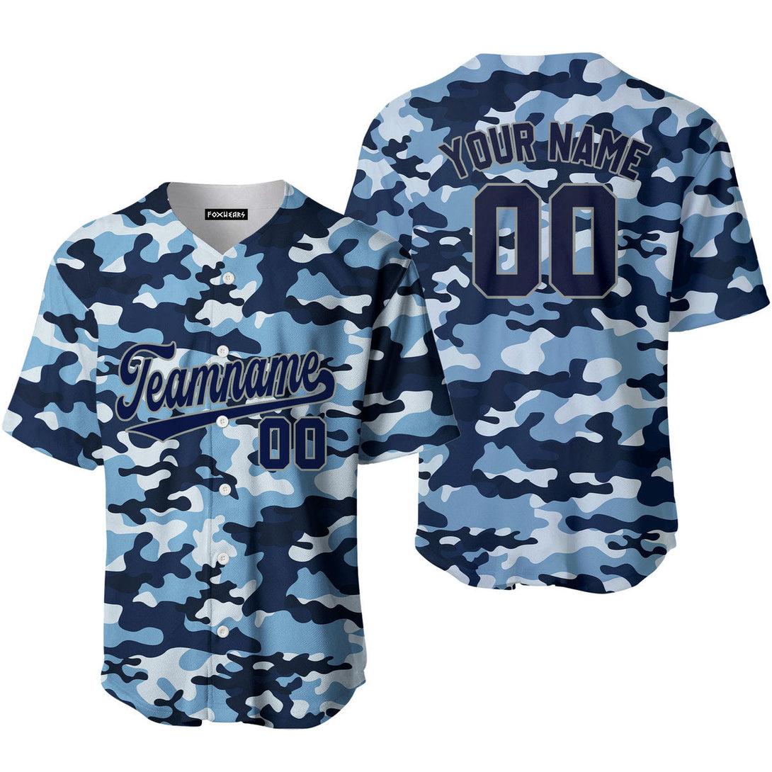 Custom Blue Millitary Camouflage Navy Blue Gray Baseball Jerseys For Men & Women