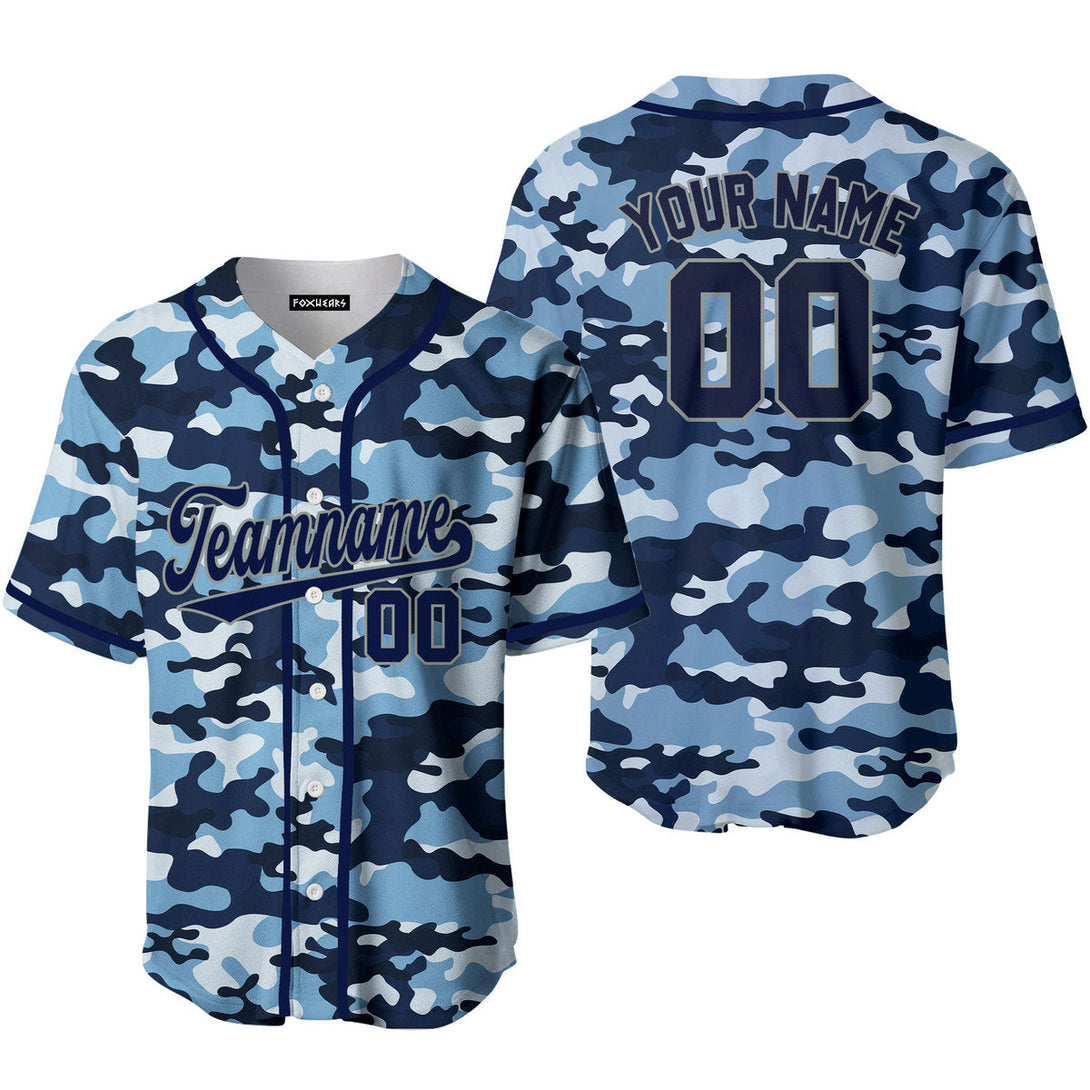 Custom Blue Millitary Camouflage Navy Blue Gray Baseball Jerseys For Men & Women