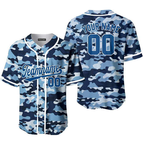 Custom Blue Millitary Camouflage Royal Blue White Baseball Jerseys For Men & Women