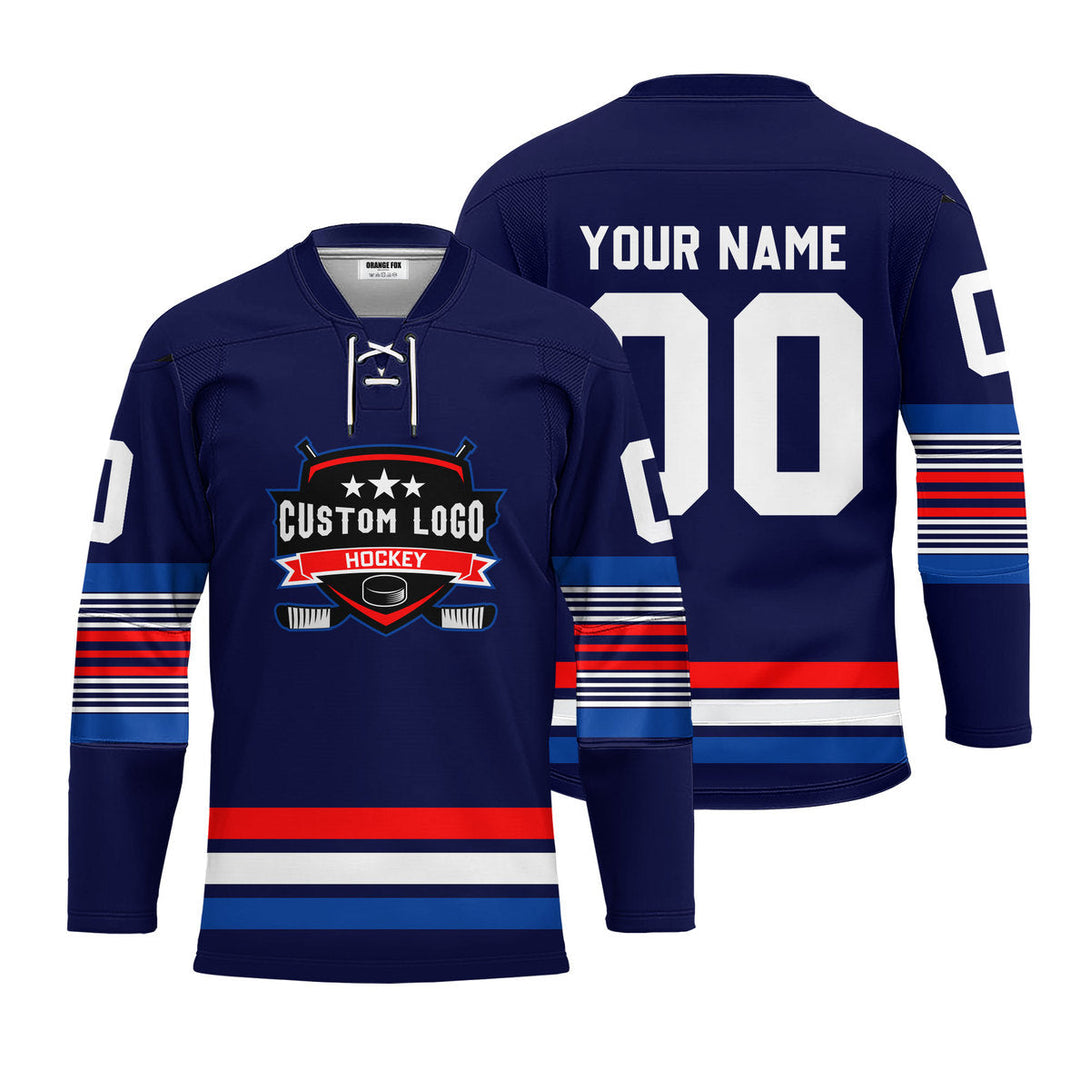 Custom Blue New York Lace Neck Hockey Jersey For Men & Women