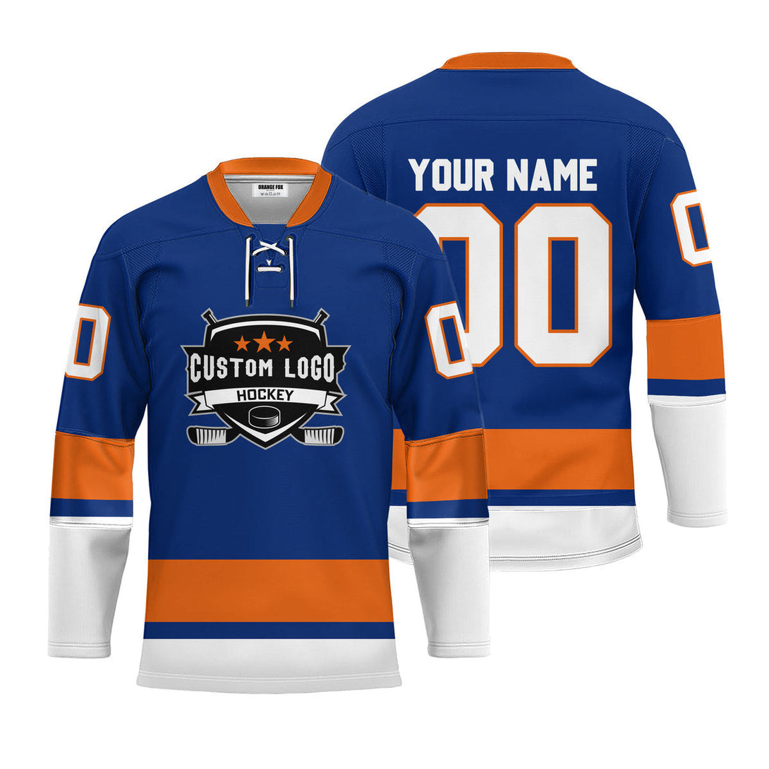 Custom Blue New York Lace Neck Hockey Jersey For Men & Women