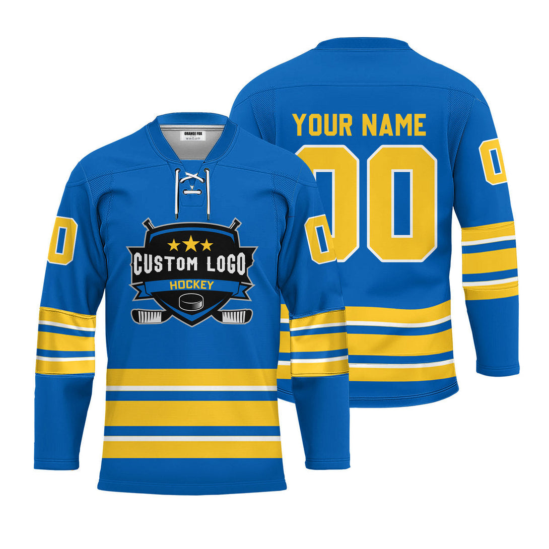 Custom Blue New York Lace Neck Hockey Jersey For Men & Women