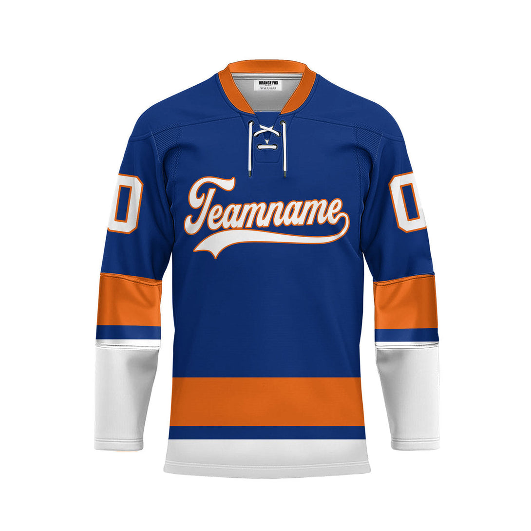 Custom Blue New York Lace Neck Hockey Jersey For Men & Women