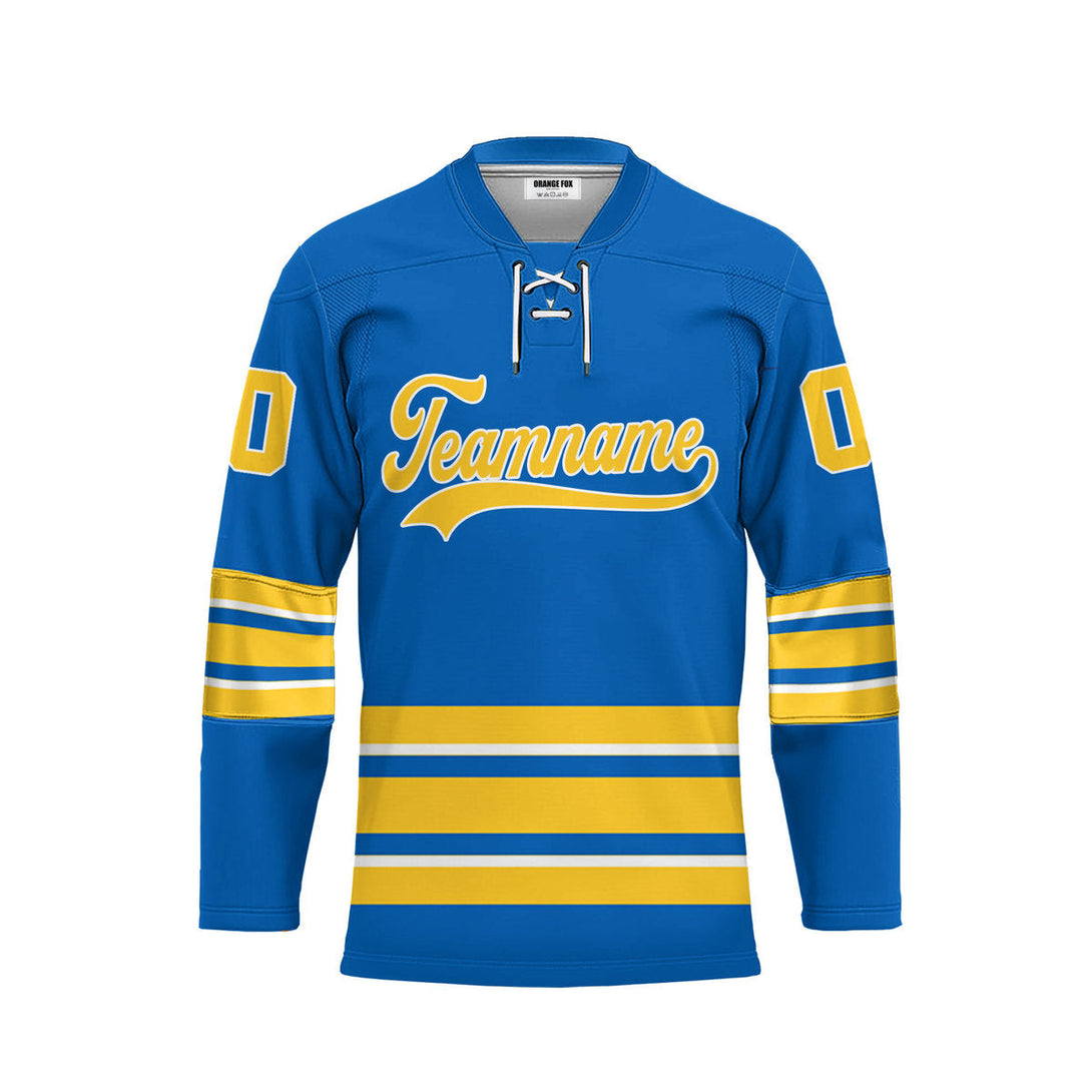 Custom Blue New York Lace Neck Hockey Jersey For Men & Women