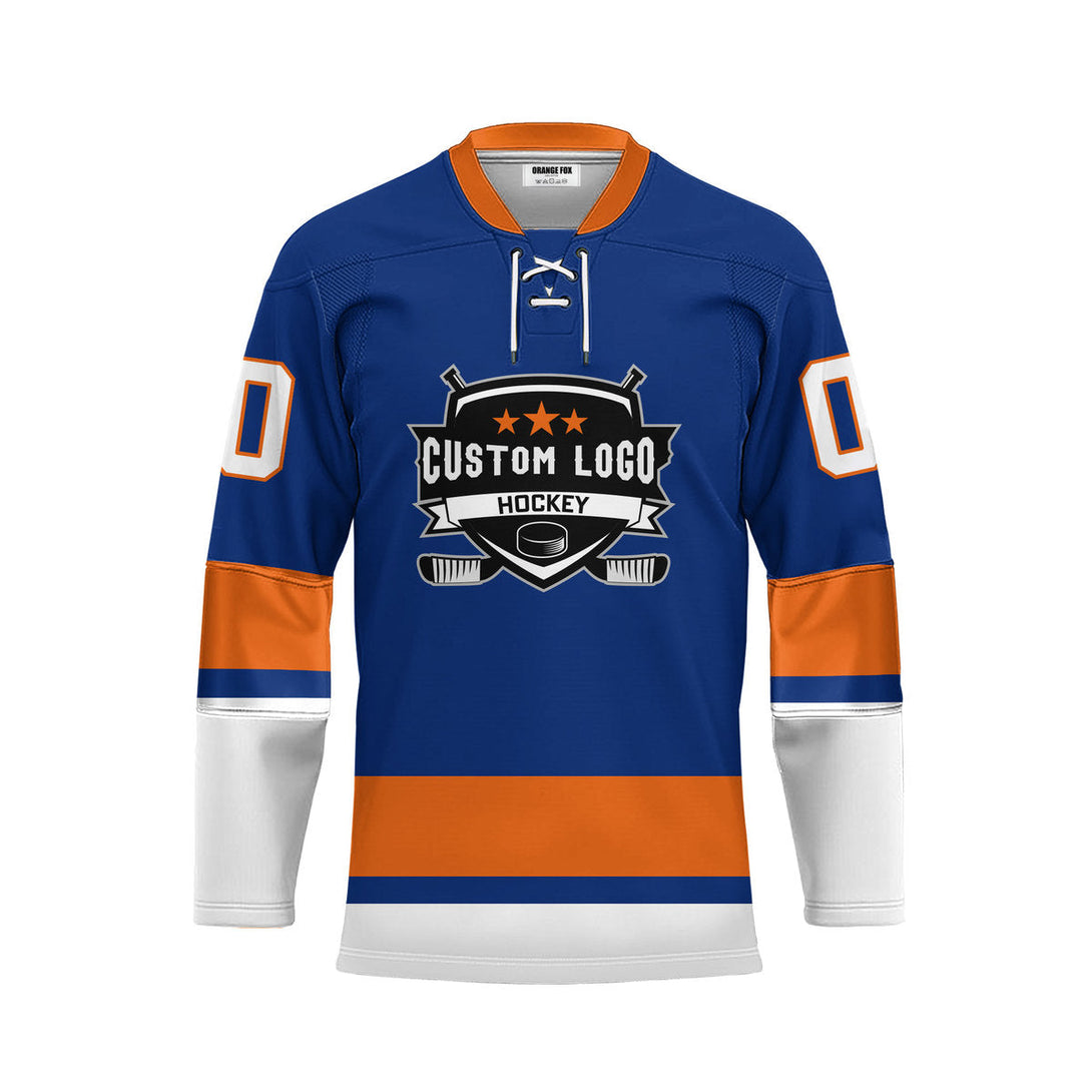 Custom Blue New York Lace Neck Hockey Jersey For Men & Women