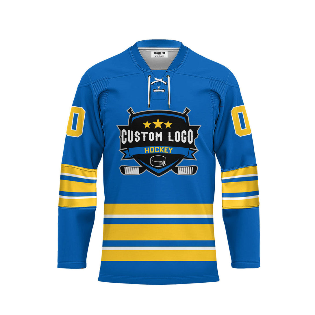 Custom Blue New York Lace Neck Hockey Jersey For Men & Women