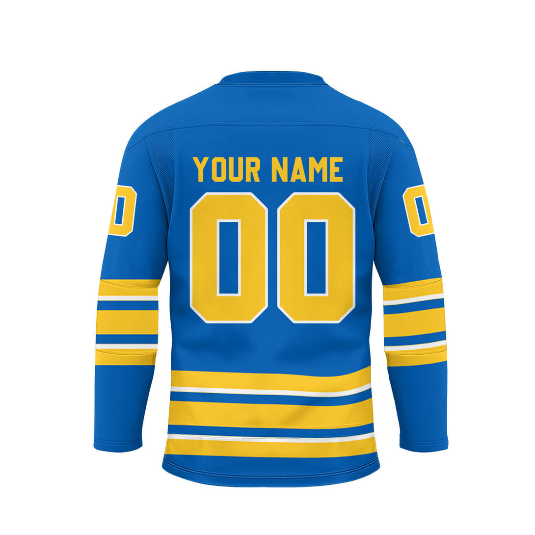 Custom Blue New York Lace Neck Hockey Jersey For Men & Women