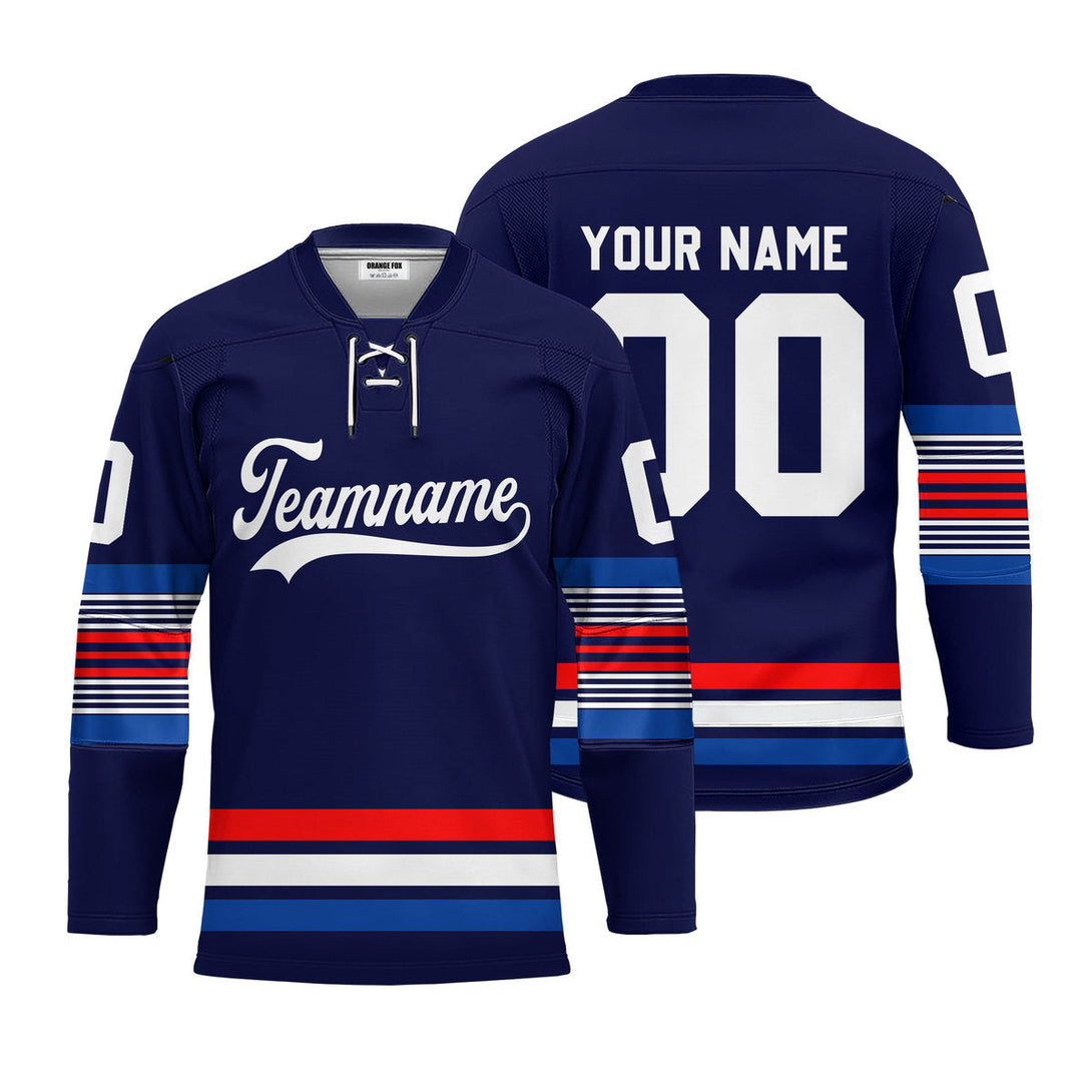 Custom Blue New York Lace Neck Hockey Jersey For Men & Women