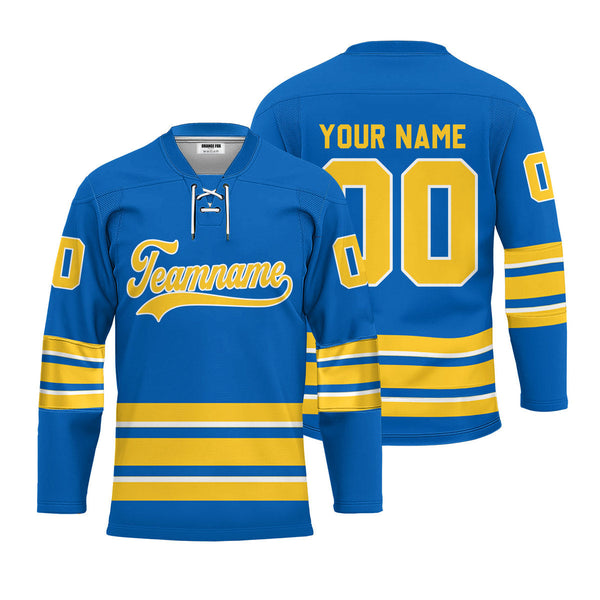 Custom Blue New York Lace Neck Hockey Jersey For Men & Women