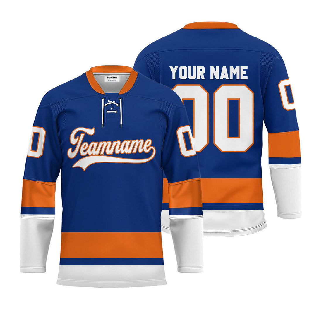 Custom Blue New York Lace Neck Hockey Jersey For Men & Women