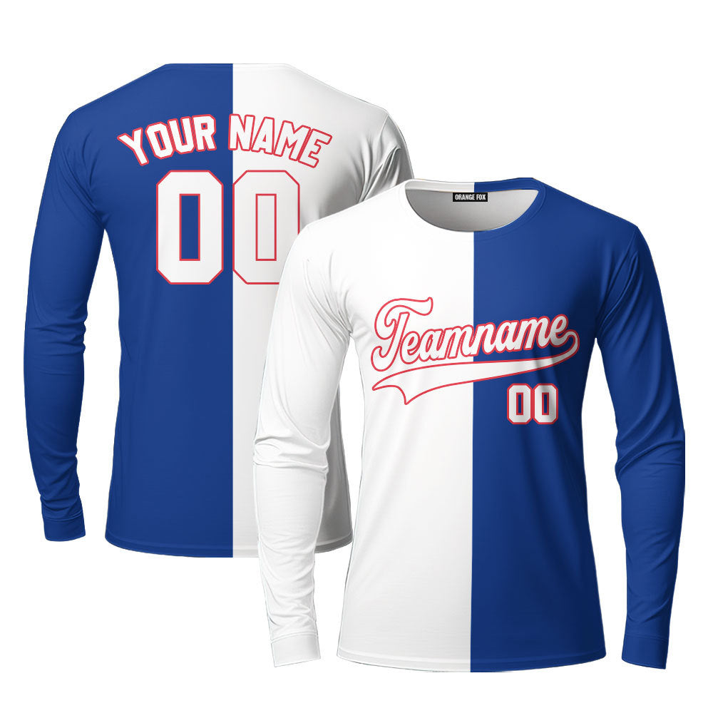 Custom Blue Red White Split Fashion Custom Long Sleeve T-Shirt For Men & Women