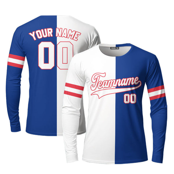 Custom Blue Red White Split Fashion Custom Long Sleeve T-Shirt For Men & Women