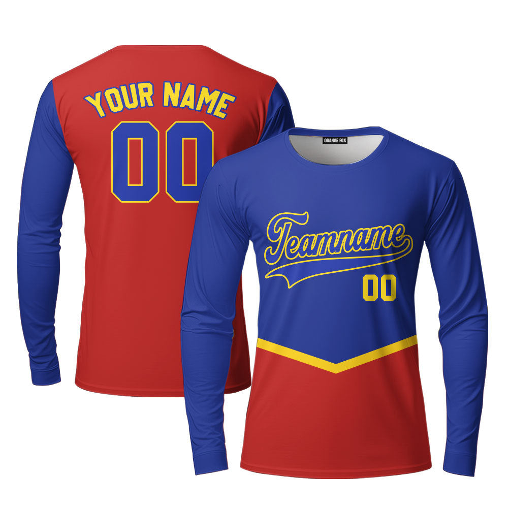 Custom Blue Red Yellow Pipping Custom Long Sleeve T-Shirt For Men & Women