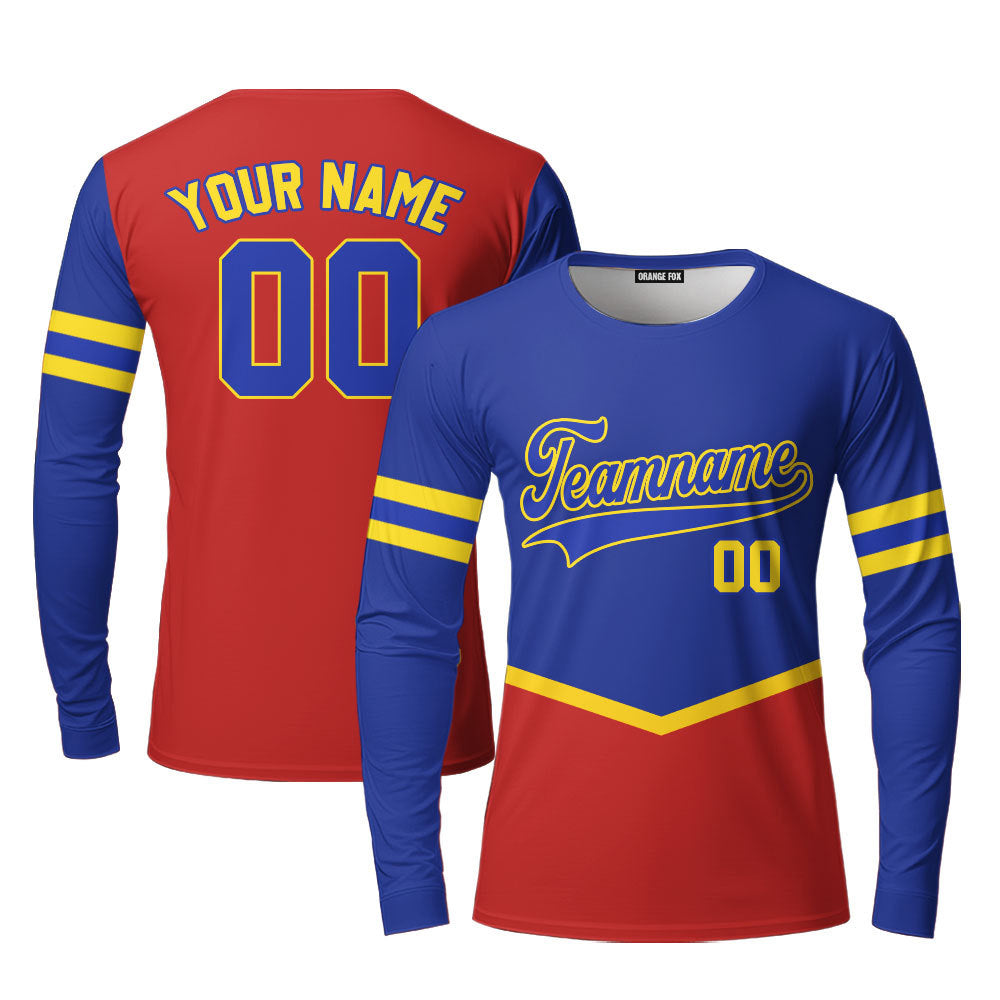 Custom Blue Red Yellow Pipping Custom Long Sleeve T-Shirt For Men & Women