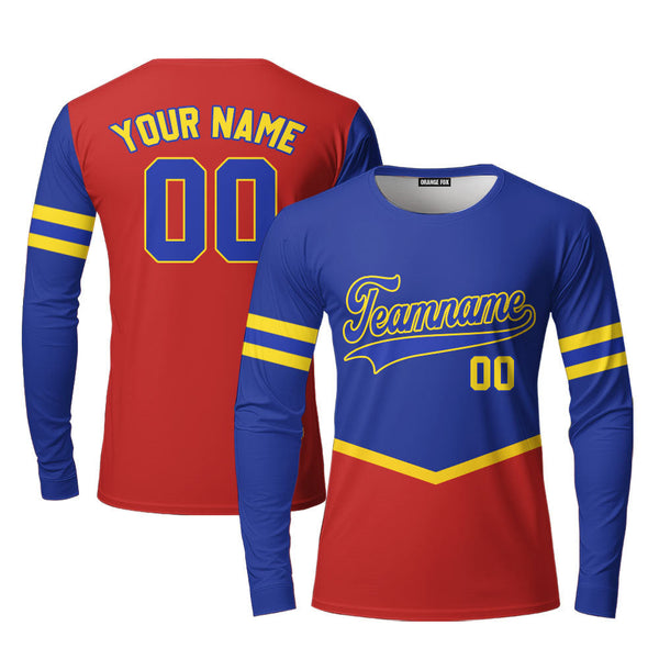 Custom Blue Red Yellow Pipping Custom Long Sleeve T-Shirt For Men & Women