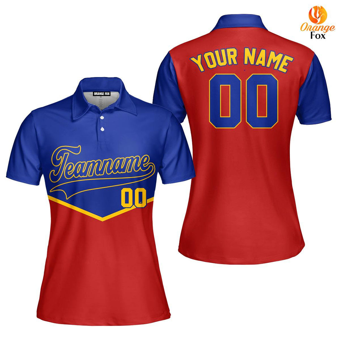 Custom Blue Red Yellow Pipping Custom Polo Shirt For Women