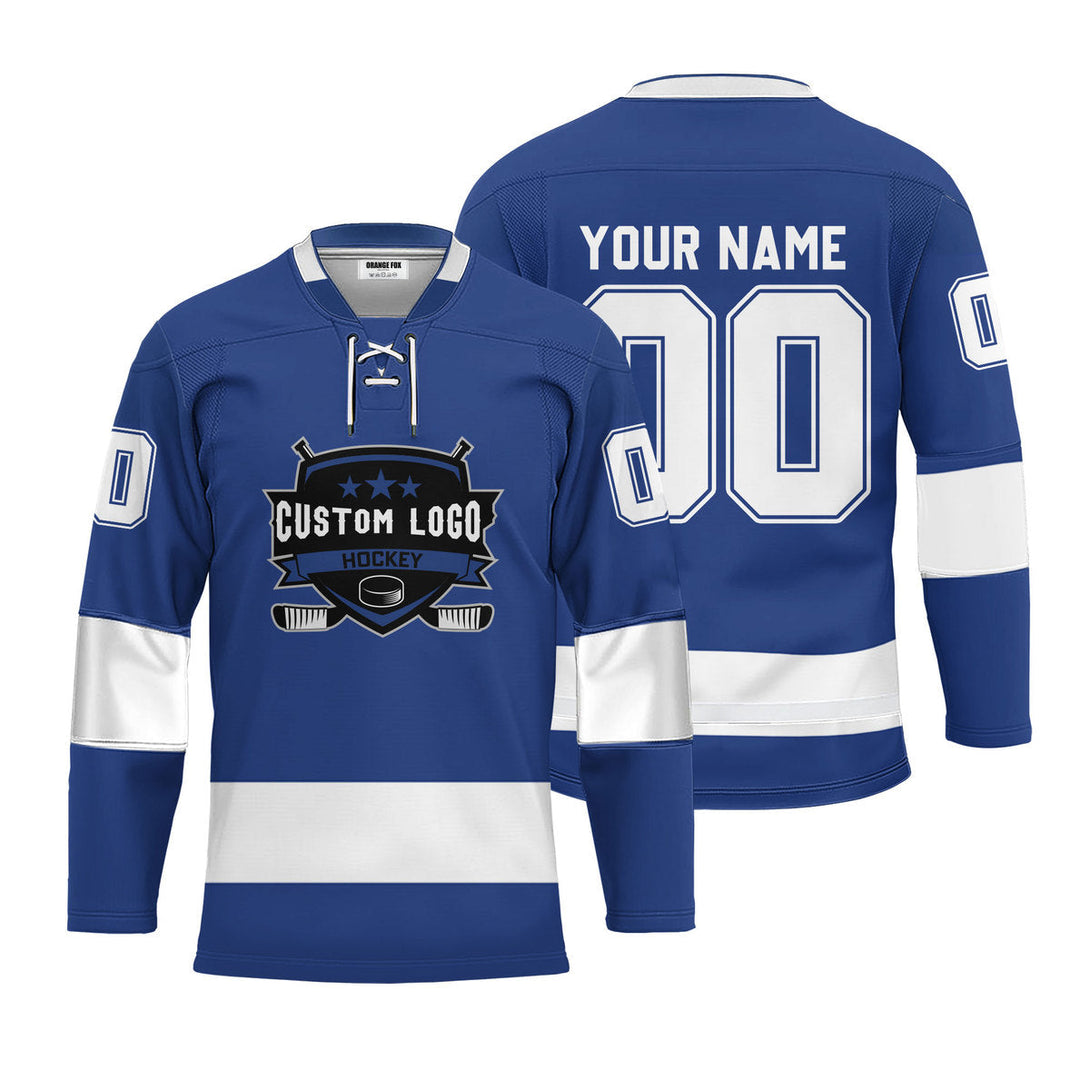 Custom Blue Tampa Lace Neck Hockey Jersey For Men & Women