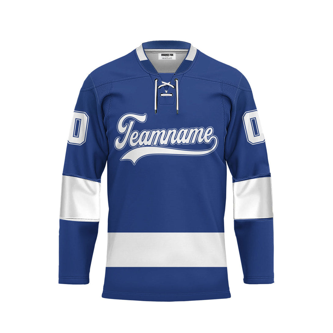 Custom Blue Tampa Lace Neck Hockey Jersey For Men & Women