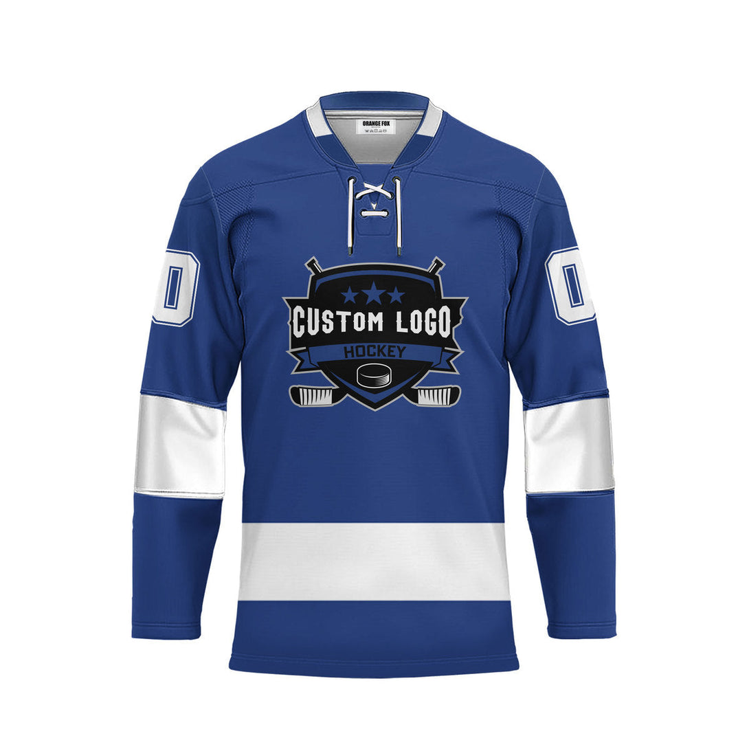 Custom Blue Tampa Lace Neck Hockey Jersey For Men & Women