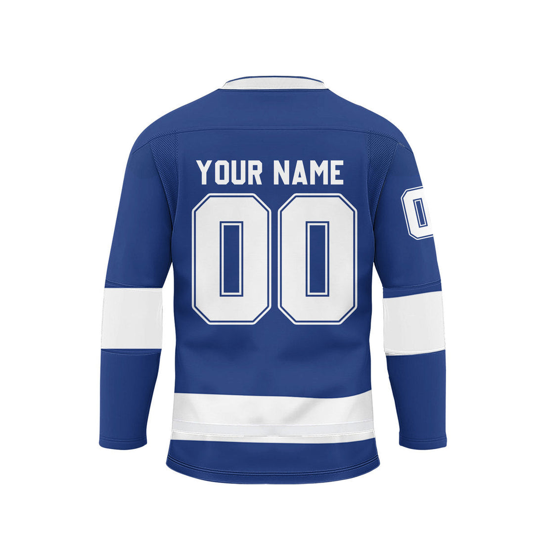 Custom Blue Tampa Lace Neck Hockey Jersey For Men & Women