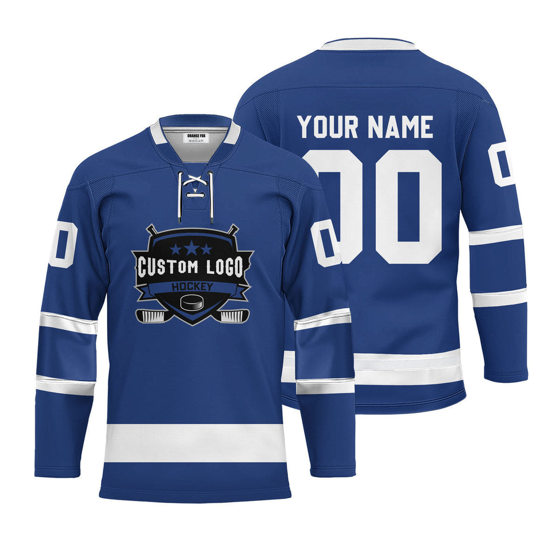 Custom Blue Toronto Lace Neck Hockey Jersey For Men & Women