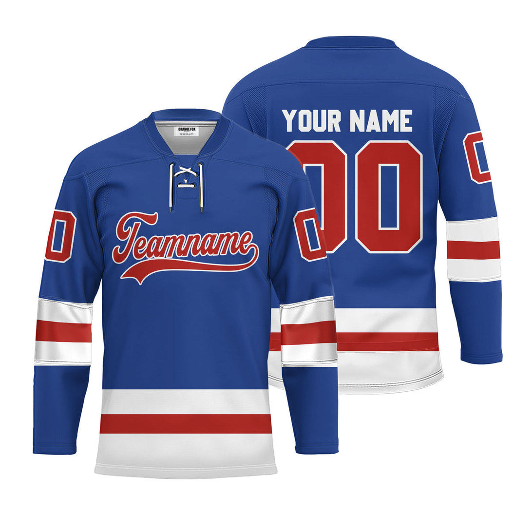 Custom Blue USA Lace Neck Hockey Jersey For Men & Women