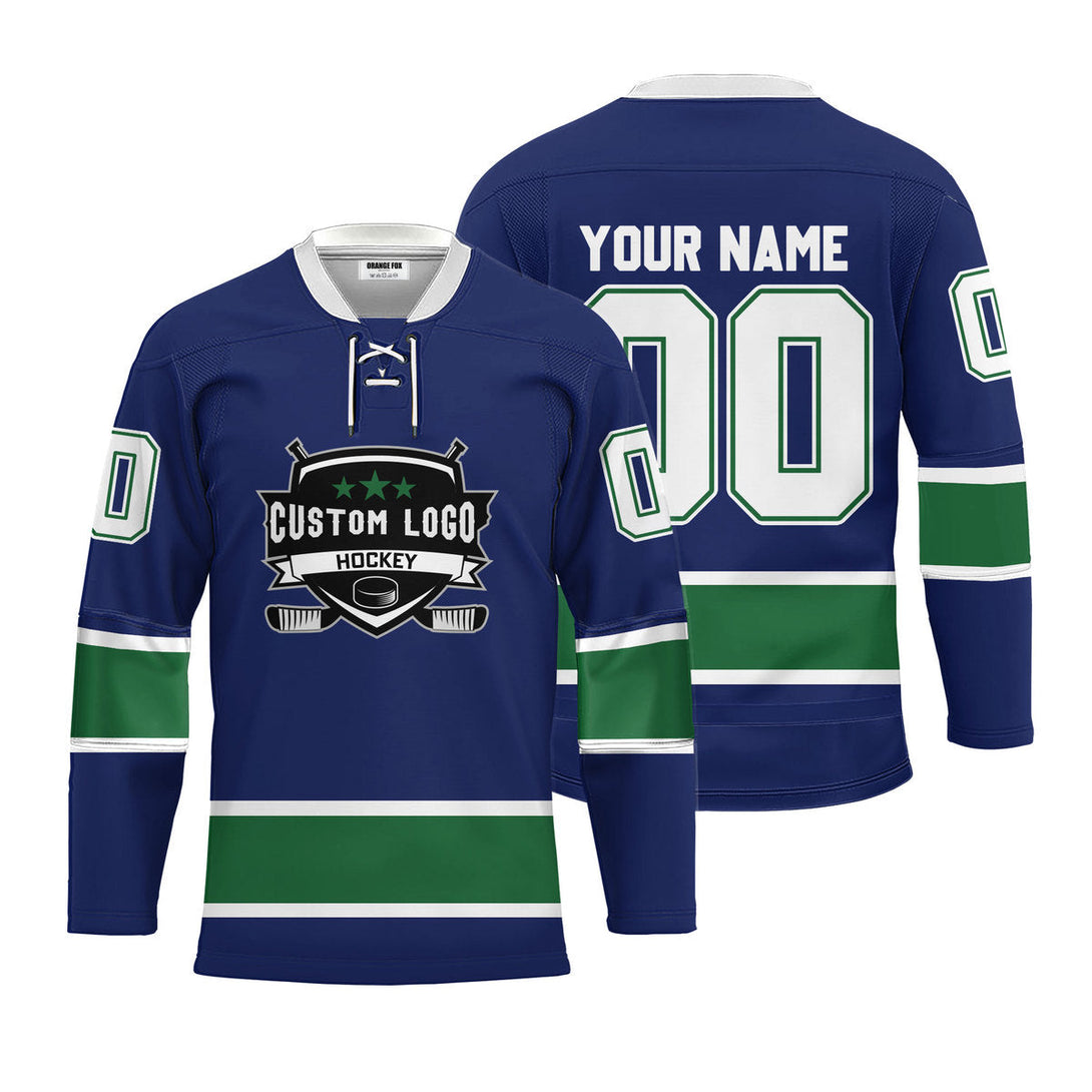 Custom Blue Vancouver Lace Neck Hockey Jersey For Men & Women