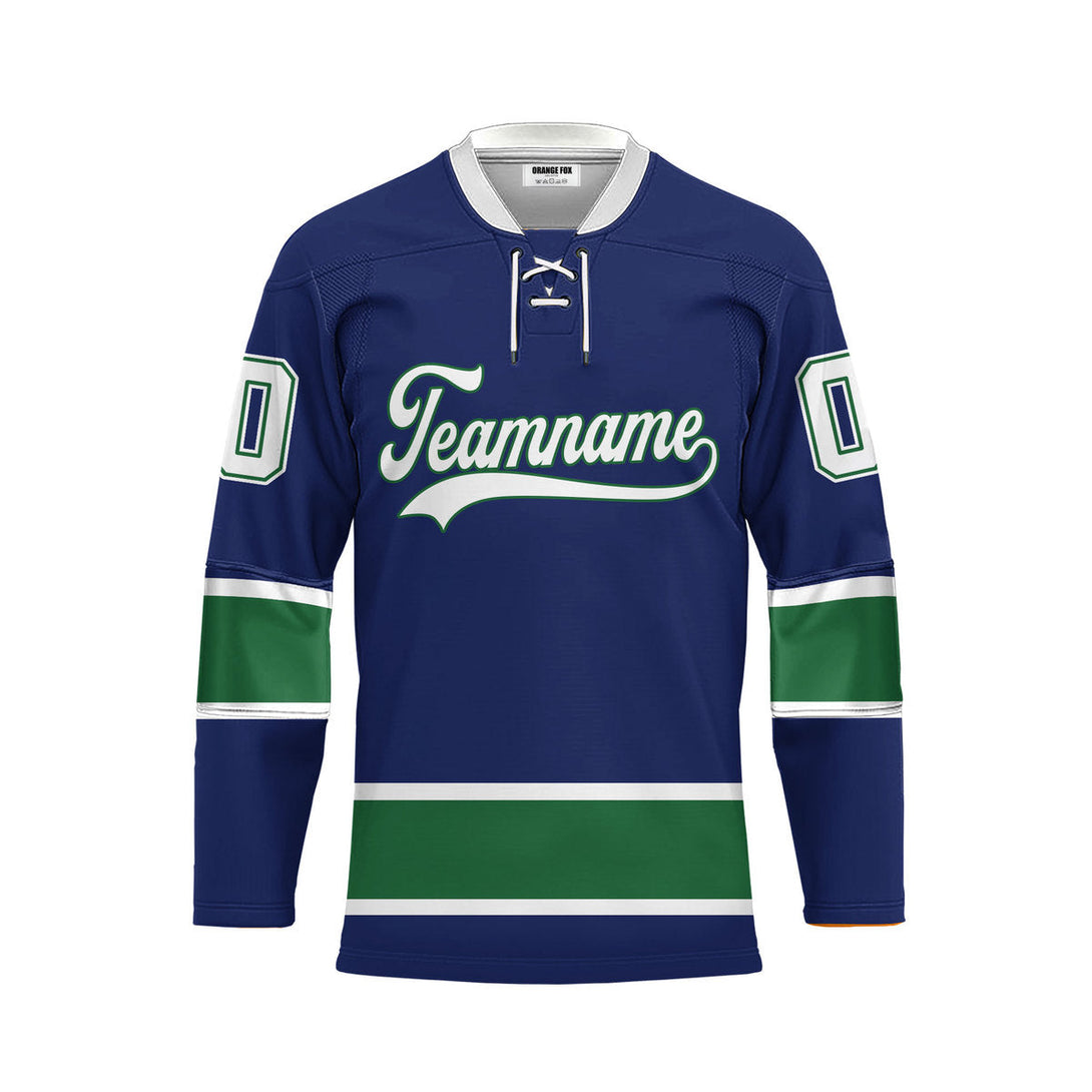 Custom Blue Vancouver Lace Neck Hockey Jersey For Men & Women