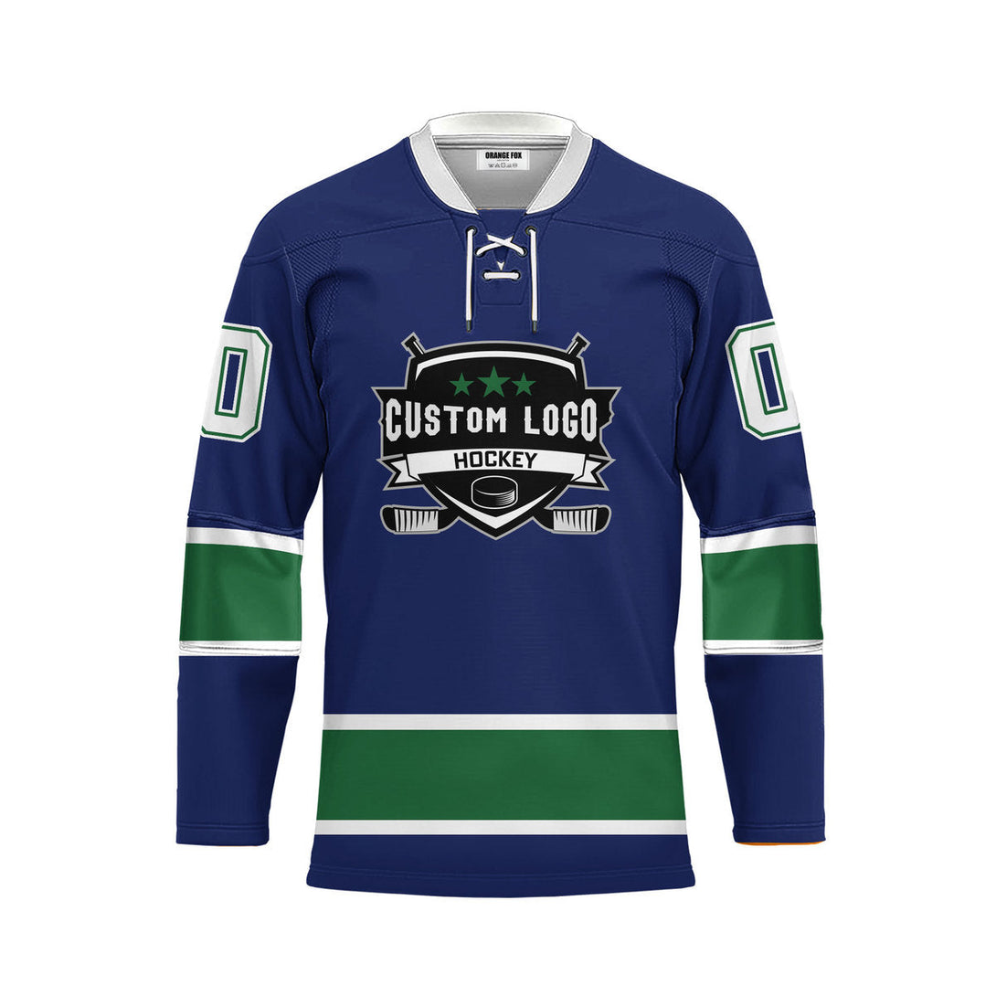 Custom Blue Vancouver Lace Neck Hockey Jersey For Men & Women