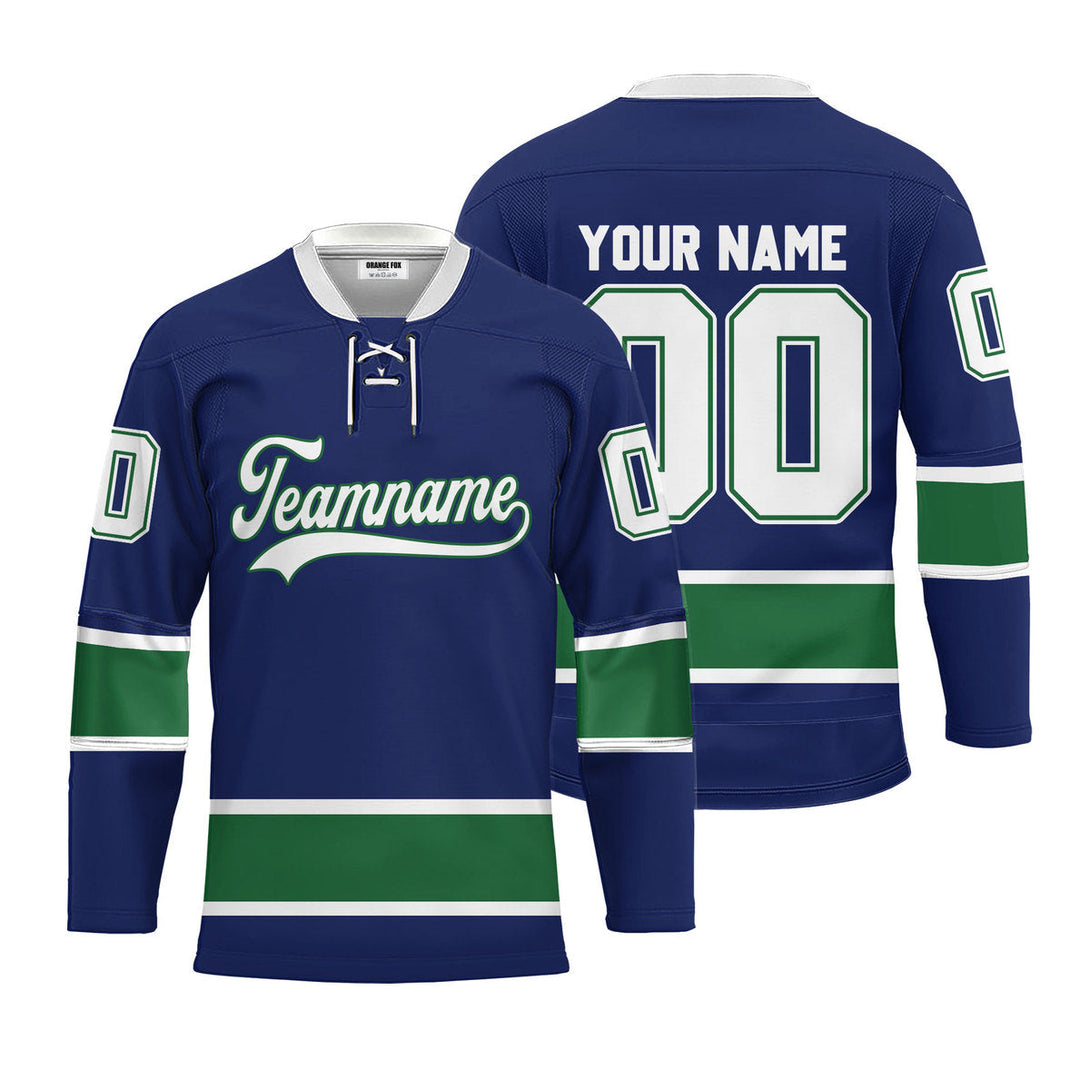 Custom Blue Vancouver Lace Neck Hockey Jersey For Men & Women