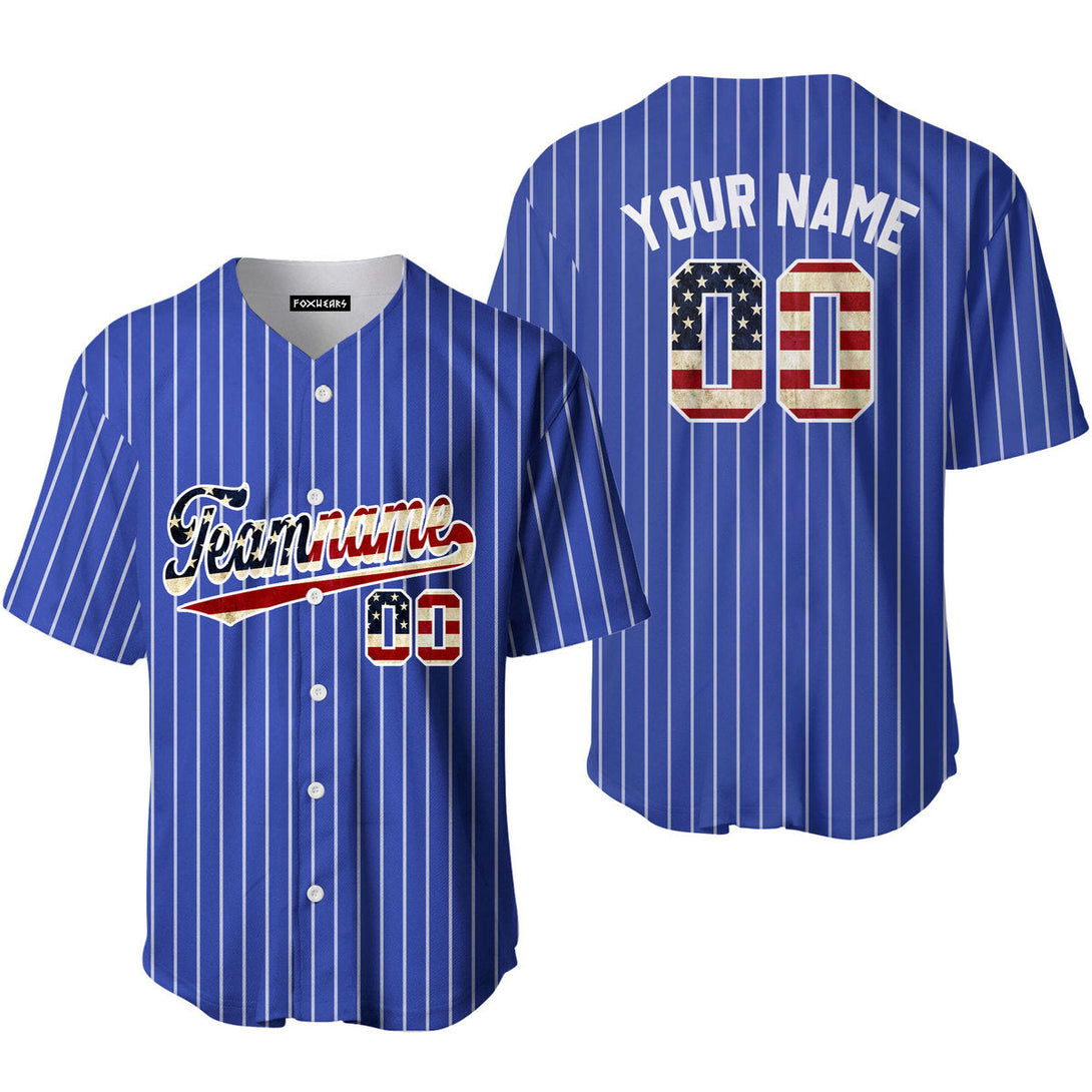 Custom Blue White Pinstripe American Flag White Baseball Jerseys For Men & Women