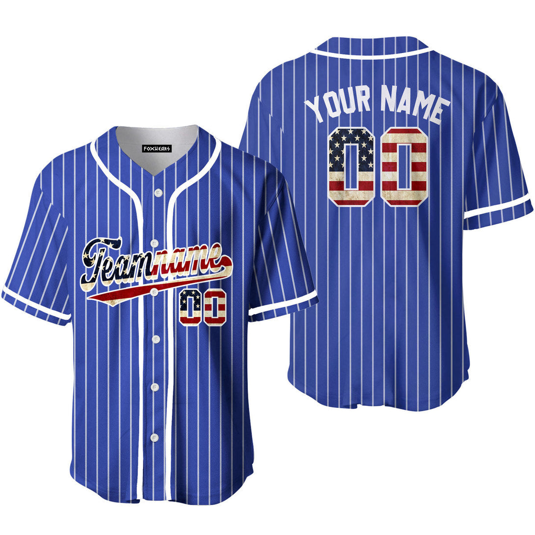 Custom Blue White Pinstripe American Flag White Baseball Jerseys For Men & Women