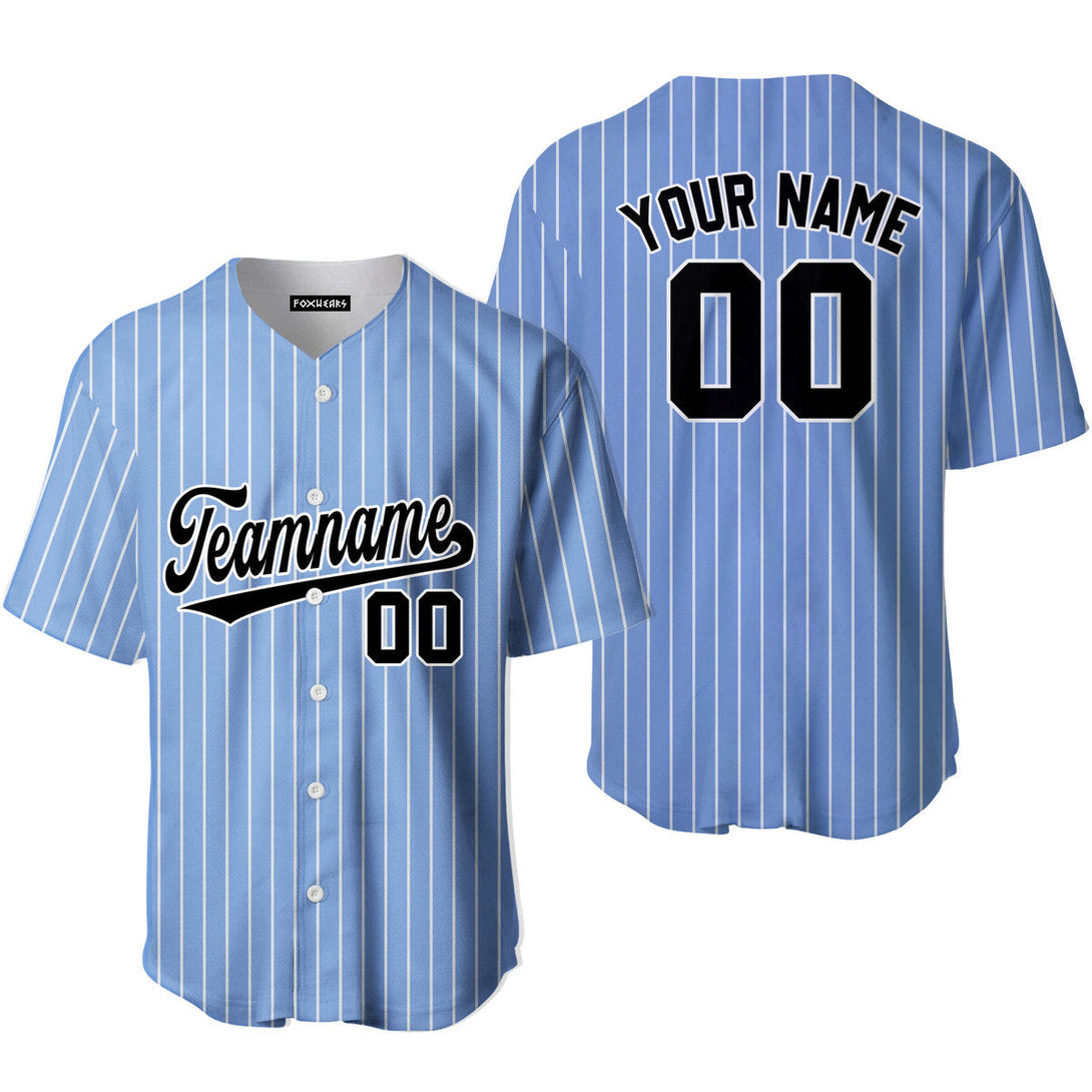 Custom Blue White Pinstripe Black White Baseball Jerseys For Men & Women