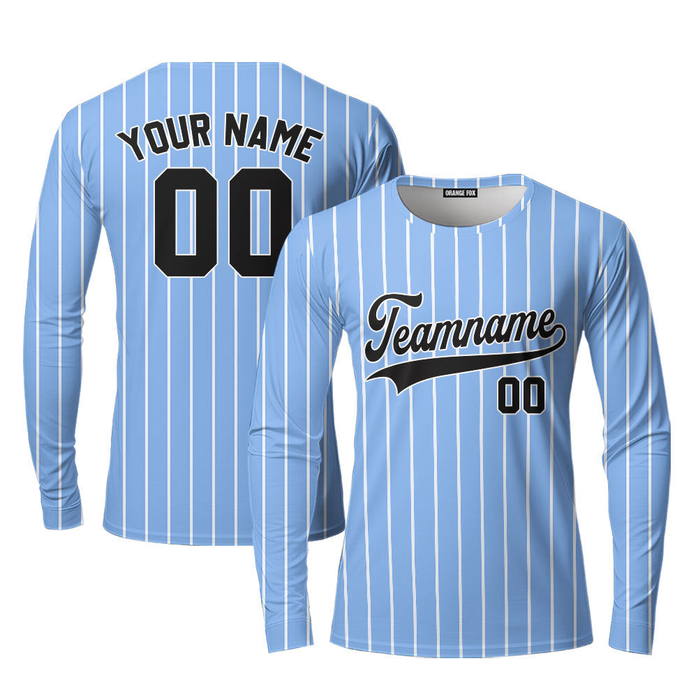 Custom Blue White Pinstripe Black White Custom Long Sleeve T-Shirt For Men & Women