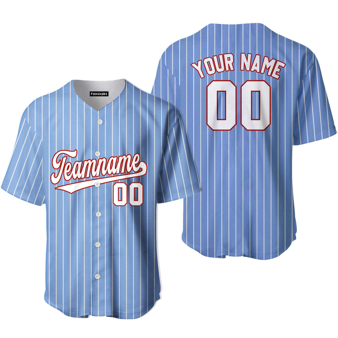 Custom Blue White Pinstripe White Red Baseball Jerseys For Men & Women