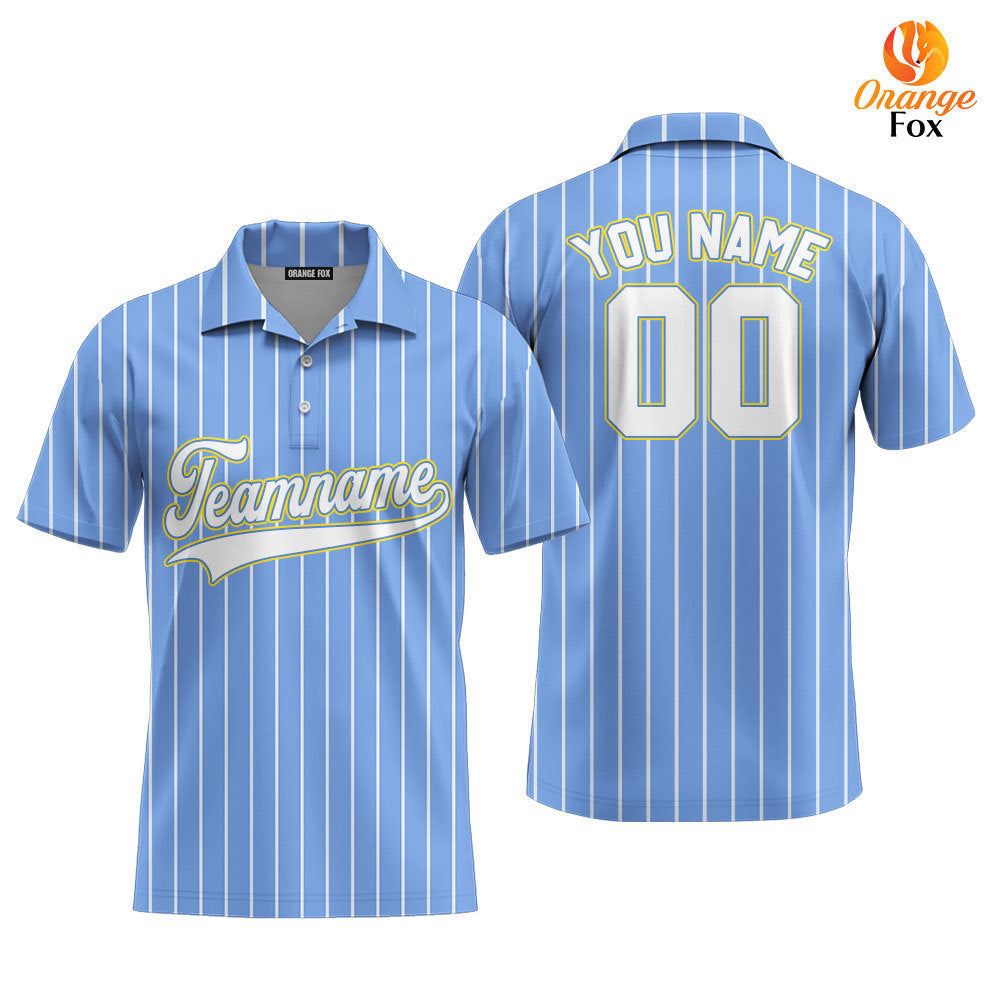 Custom Blue White Pinstripe White Yellow Custom Polo Shirt For Men