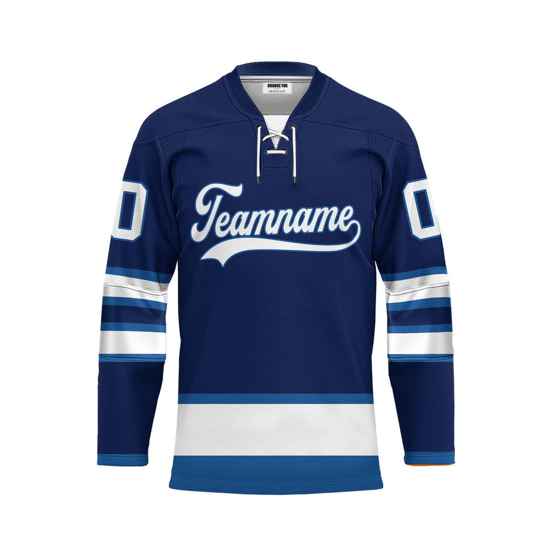 Custom Blue Winnipeg Lace Neck Hockey Jersey For Men & Women