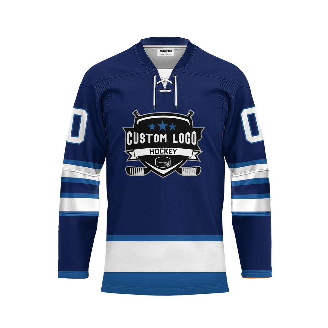 Custom Blue Winnipeg Lace Neck Hockey Jersey For Men & Women