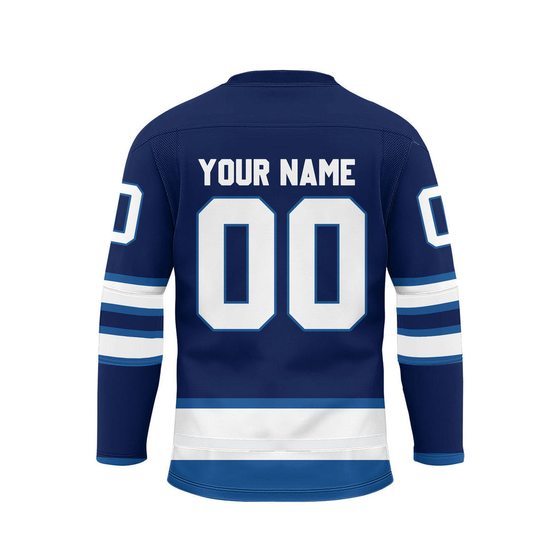 Custom Blue Winnipeg Lace Neck Hockey Jersey For Men & Women