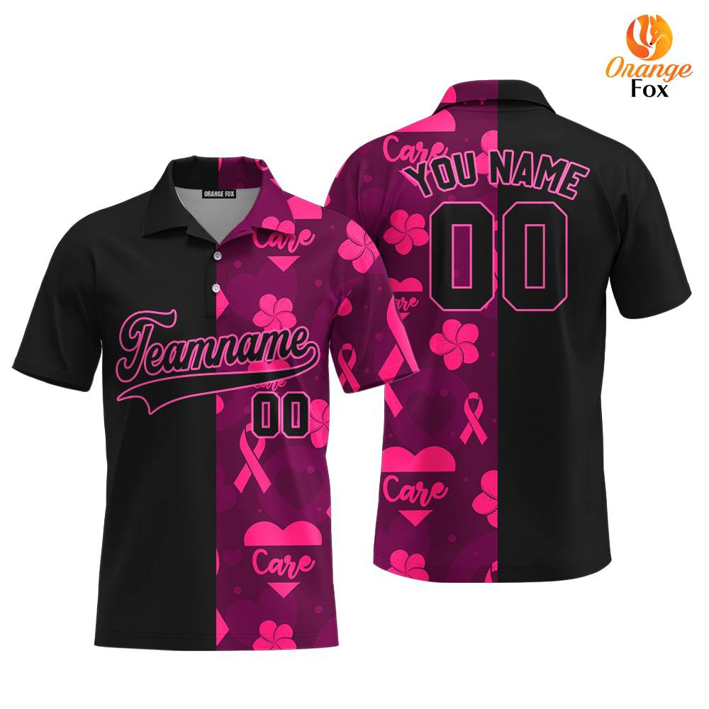 Custom Breast Cancer Black Pink Custom Polo Shirt For Men