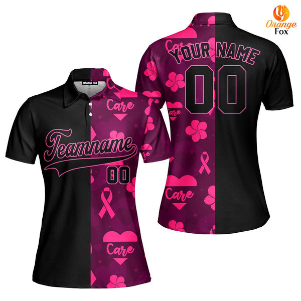 Custom Breast Cancer Black Pink Custom Polo Shirt For Women