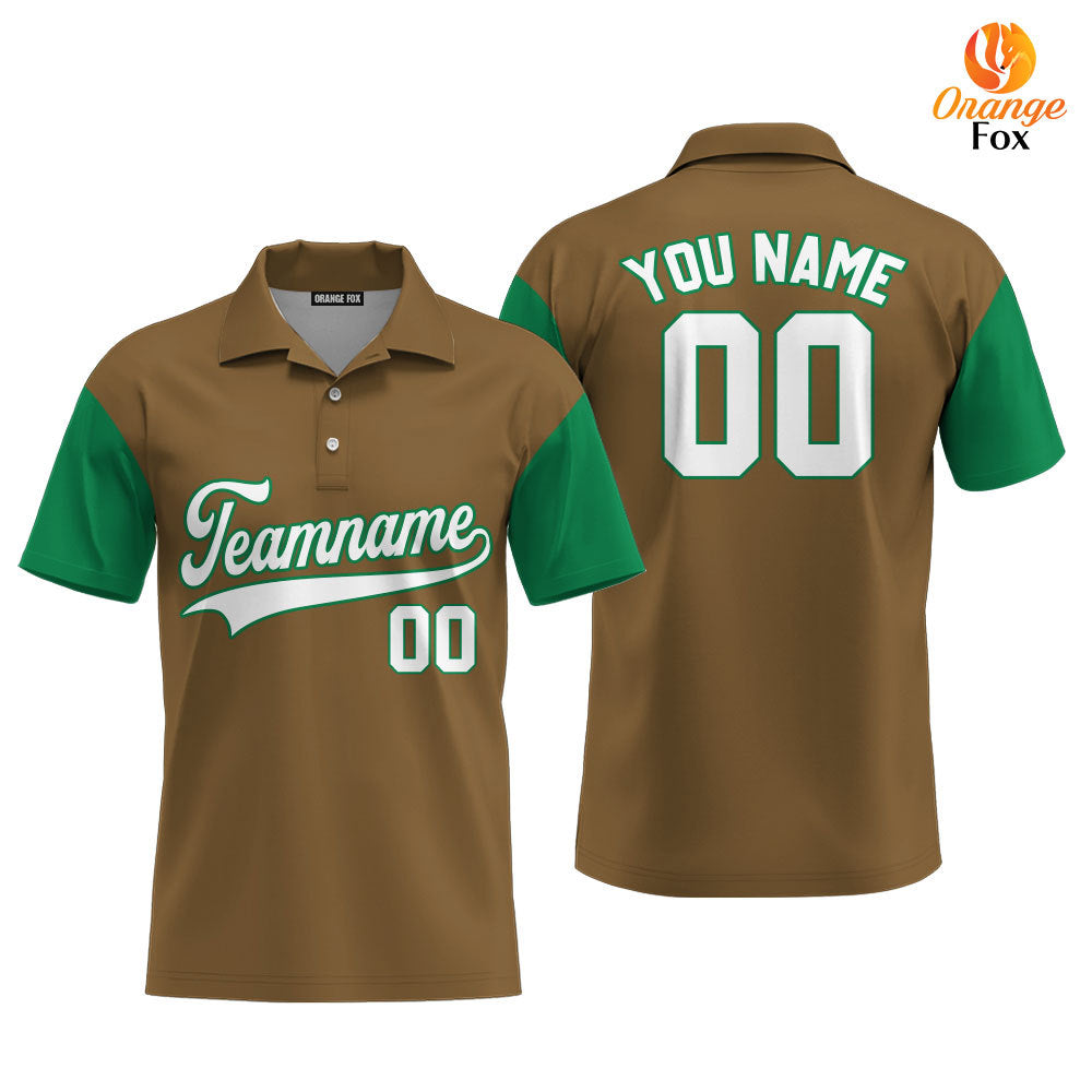 Custom Brown Green Raglan White Custom Polo Shirt For Men