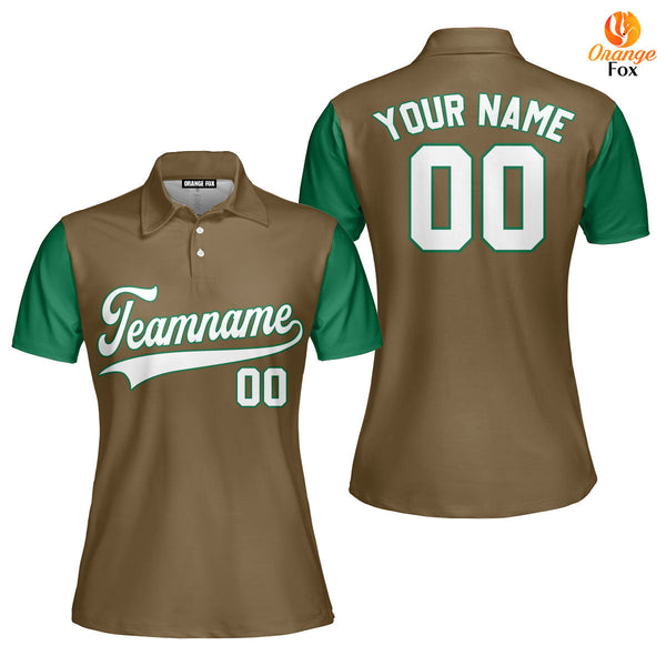 Custom Brown Green Raglan White Custom Polo Shirt For Women