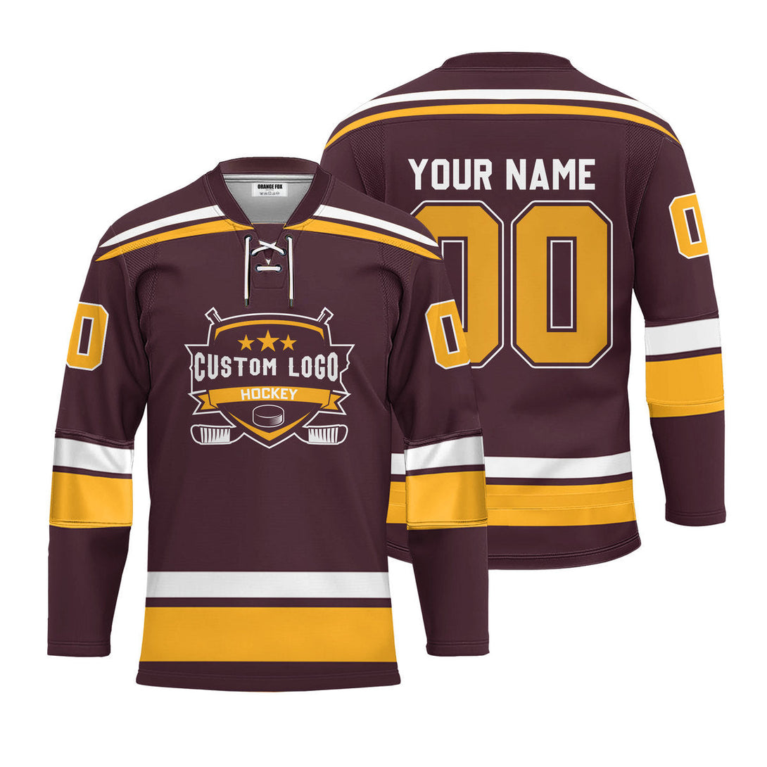 Custom Brown Minnesota Lace Neck Hockey Jersey For Men & Women