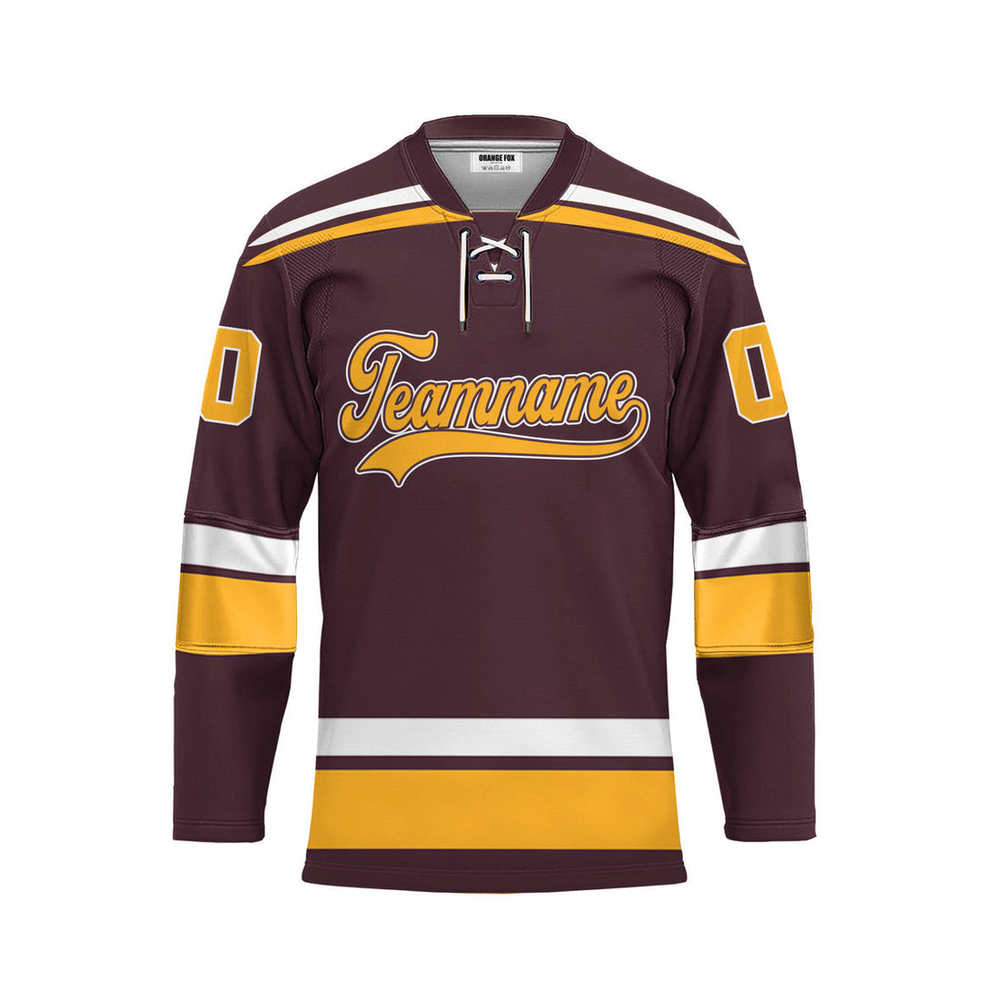 Custom Brown Minnesota Lace Neck Hockey Jersey For Men & Women