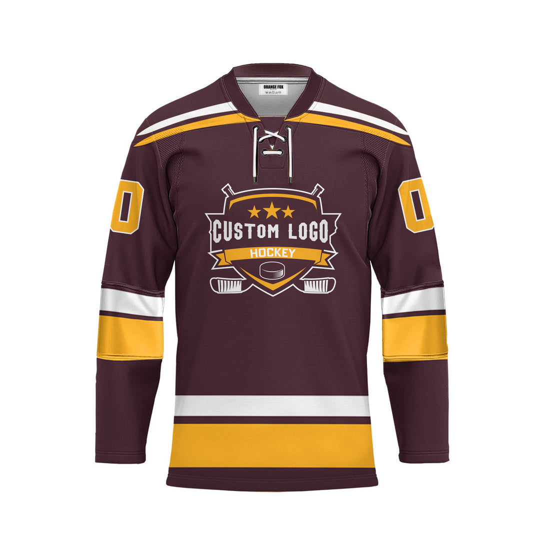 Custom Brown Minnesota Lace Neck Hockey Jersey For Men & Women