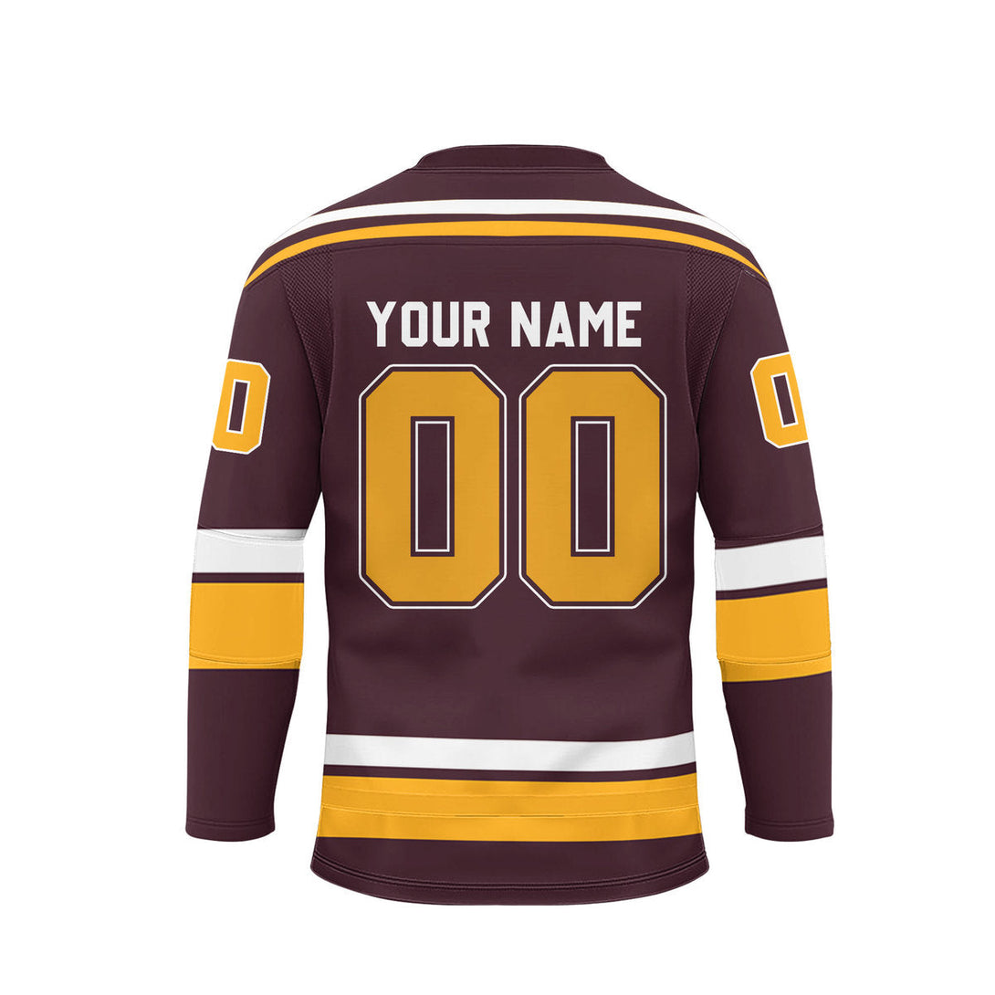 Custom Brown Minnesota Lace Neck Hockey Jersey For Men & Women