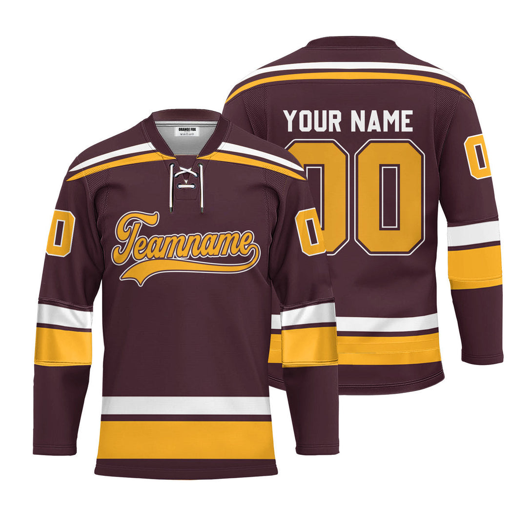 Custom Brown Minnesota Lace Neck Hockey Jersey For Men & Women