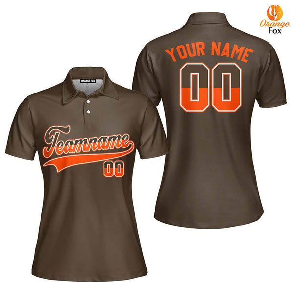 Custom Brown Orange Brown Fade - White Custom Polo Shirt For Women